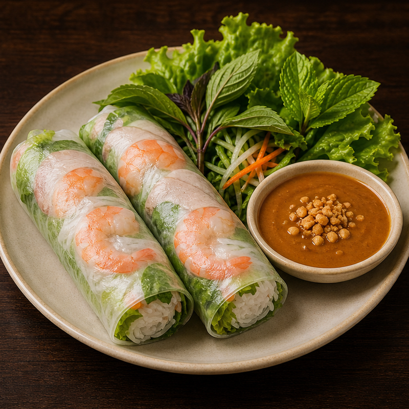 Fresh rolls with herbs and dipping sauce