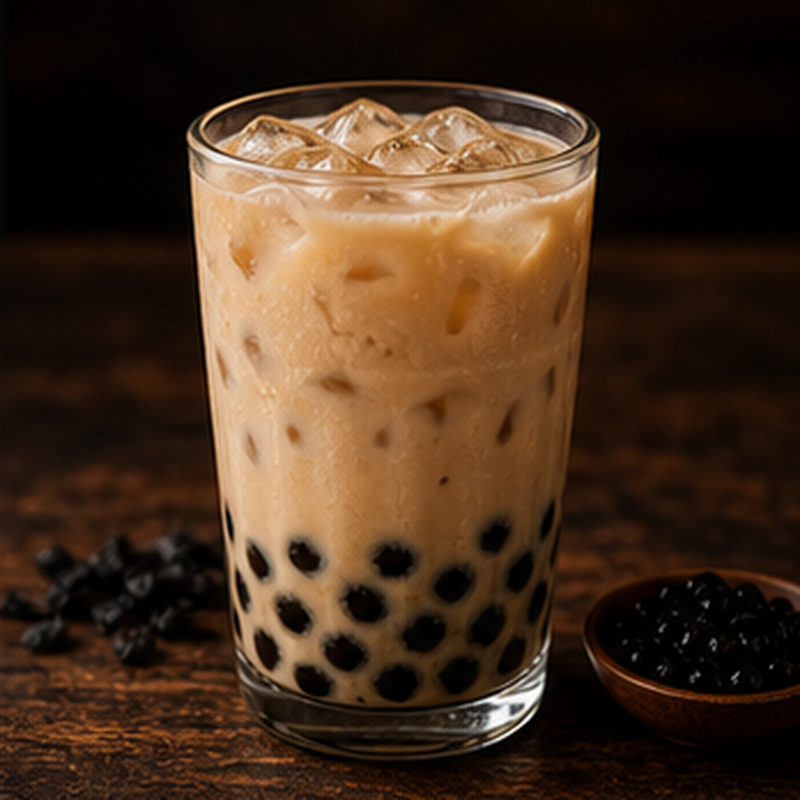 Iced milk tea with tapioca pearls